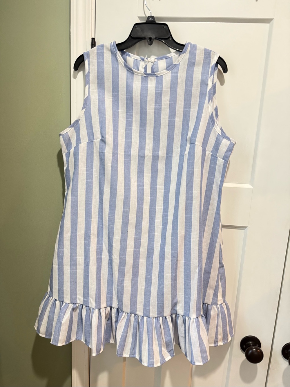 SHEIN Blue and White Vertical Stripe Ruffle Hem Dress